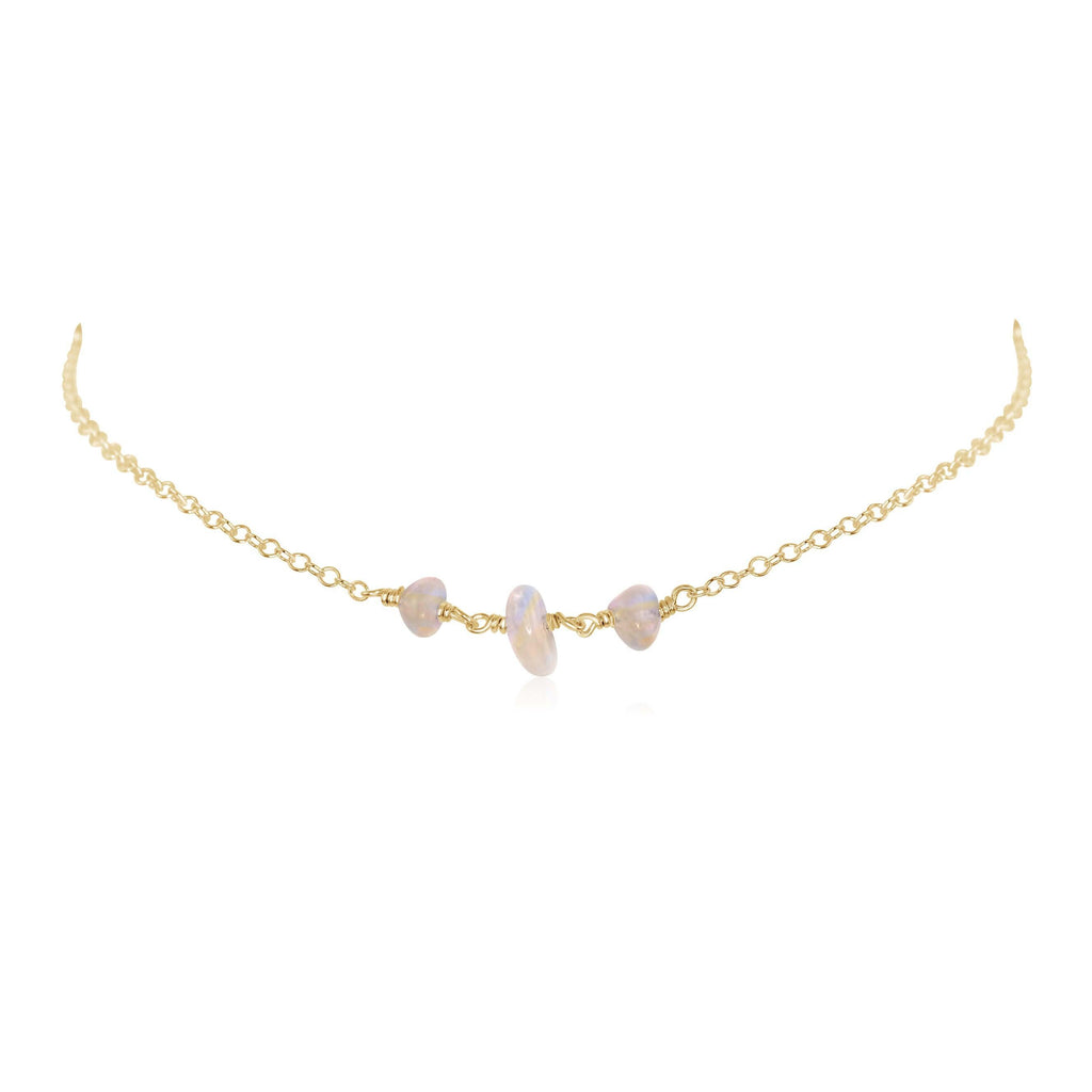 Rainbow Moonstone Beaded Chain Choker Necklace - Rainbow Moonstone Beaded Chain Choker Necklace - 14k Gold Fill - Luna Tide Handmade Crystal Jewellery