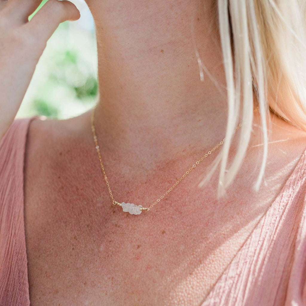 Rainbow Moonstone Chip Bead Bar Necklace - Rainbow Moonstone Chip Bead Bar Necklace - 14k Gold Fill - Luna Tide Handmade Crystal Jewellery