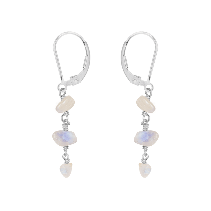 Rainbow Moonstone Crystal Beaded Chain Dangle Leverback Earrings - Rainbow Moonstone Crystal Beaded Chain Dangle Leverback Earrings - Sterling Silver - Luna Tide Handmade Crystal Jewellery