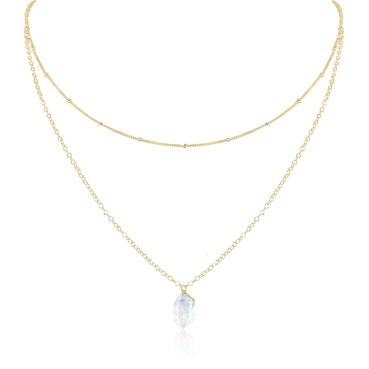 Double Terminated Crystal Layered Choker - Rainbow Moonstone - 14K Gold Fill - Luna Tide Handmade Jewellery