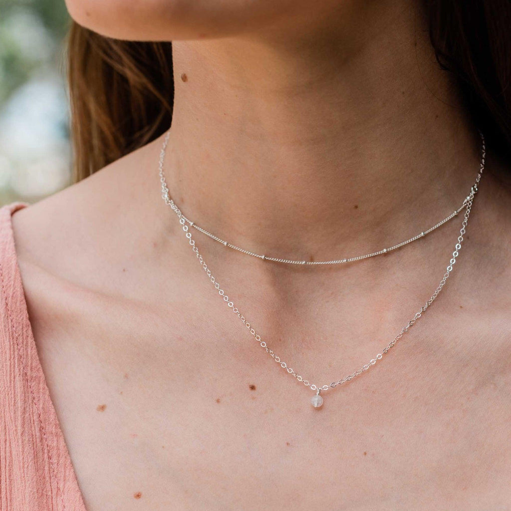 Rainbow Moonstone Gemstone Chain Layered Choker Necklace - Rainbow Moonstone Gemstone Chain Layered Choker Necklace - 14k Gold Fill - Luna Tide Handmade Crystal Jewellery