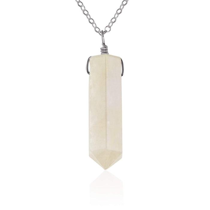 Rainbow Moonstone Gemstone Generator Tower Point Pendant Necklace - Rainbow Moonstone Gemstone Generator Tower Point Pendant Necklace - Stainless Steel / Cable - Luna Tide Handmade Crystal Jewellery