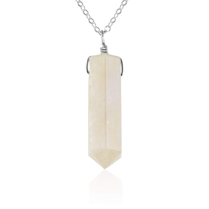 Rainbow Moonstone Gemstone Generator Tower Point Pendant Necklace - Rainbow Moonstone Gemstone Generator Tower Point Pendant Necklace - Sterling Silver / Cable - Luna Tide Handmade Crystal Jewellery