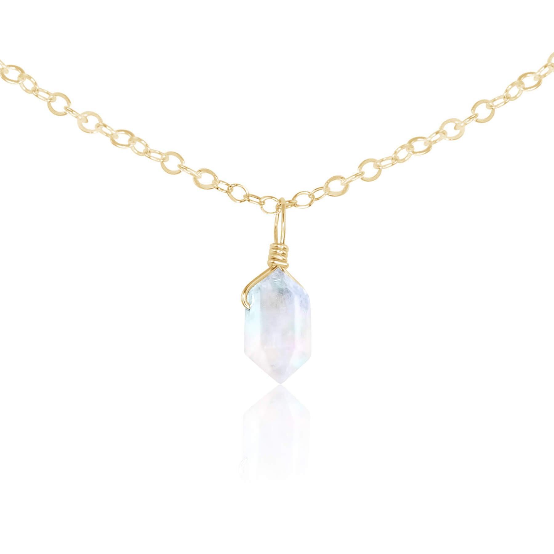 Rainbow Moonstone Mini Double Terminated Crystal Point Pendant Choker Necklace - Rainbow Moonstone Mini Double Terminated Crystal Point Pendant Choker Necklace - 14k Gold Fill / Cable - Luna Tide Handmade Crystal Jewellery