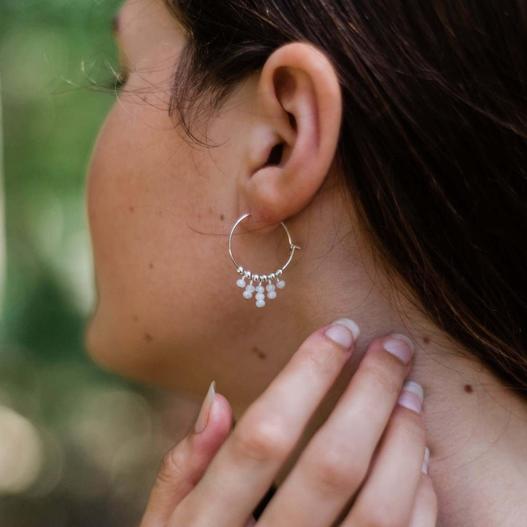 Rainbow Moonstone Statement Hoop Earrings - Rainbow Moonstone Statement Hoop Earrings - 14k Gold Fill - Luna Tide Handmade Crystal Jewellery