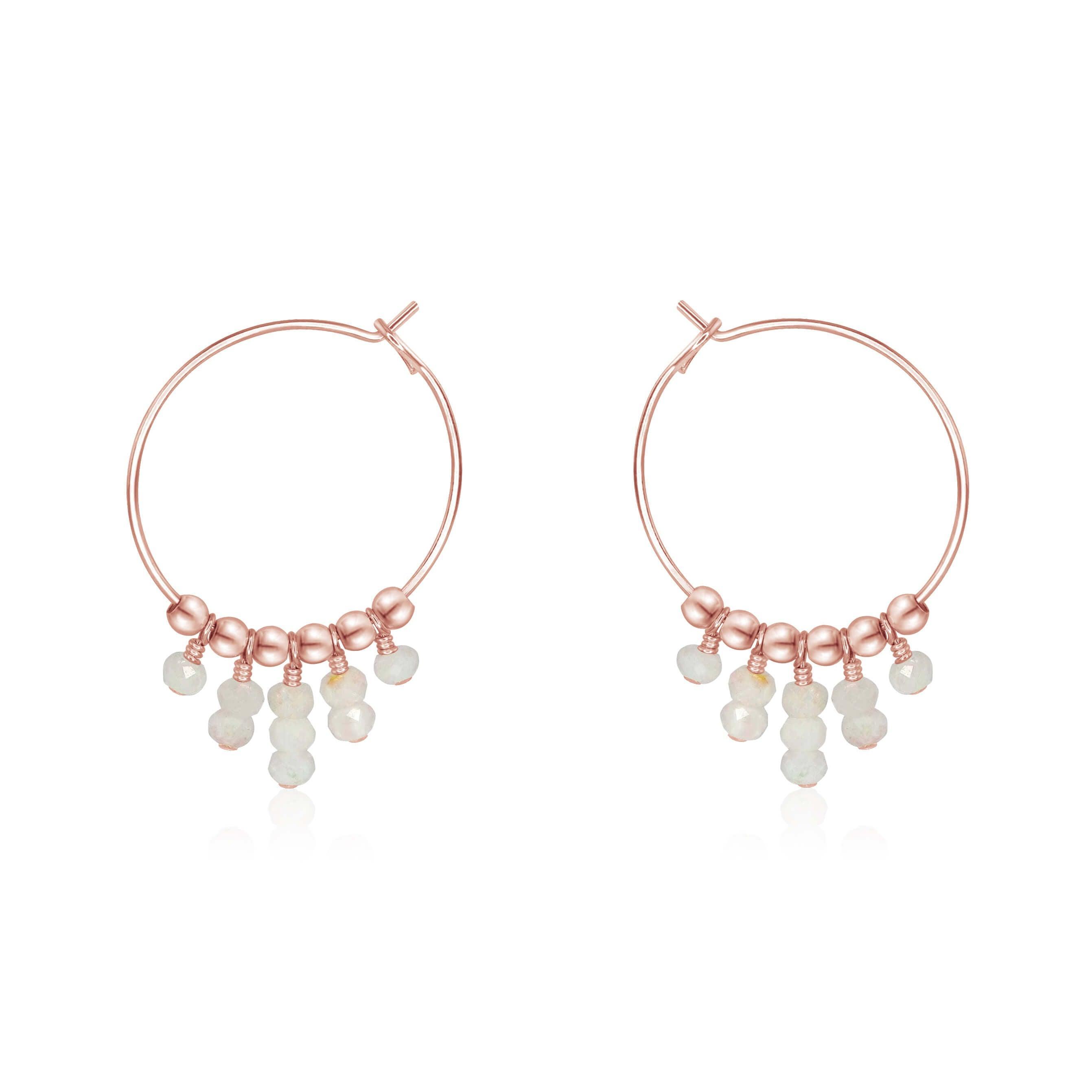 Rainbow Moonstone Statement Hoop Earrings - Rainbow Moonstone Statement Hoop Earrings - 14k Rose Gold Fill - Luna Tide Handmade Crystal Jewellery