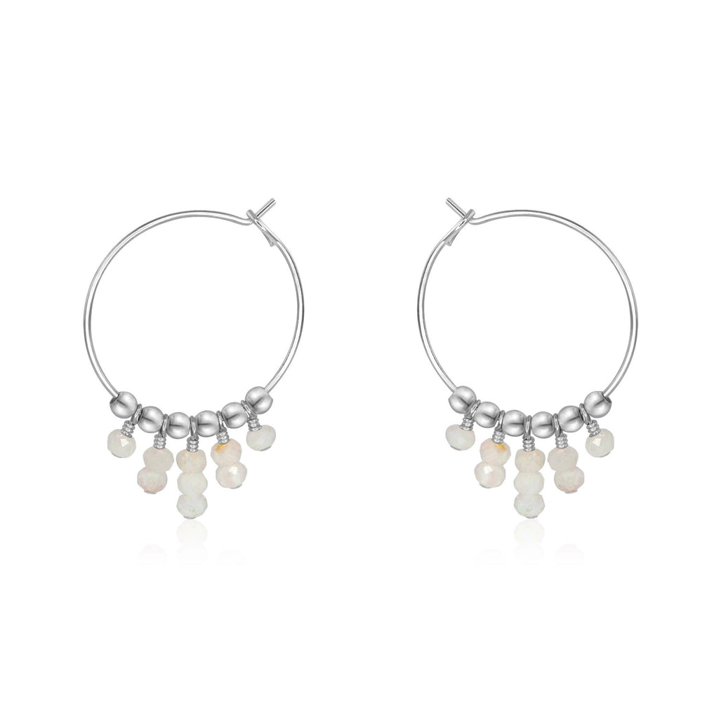 Rainbow Moonstone Statement Hoop Earrings - Rainbow Moonstone Statement Hoop Earrings - Sterling Silver - Luna Tide Handmade Crystal Jewellery