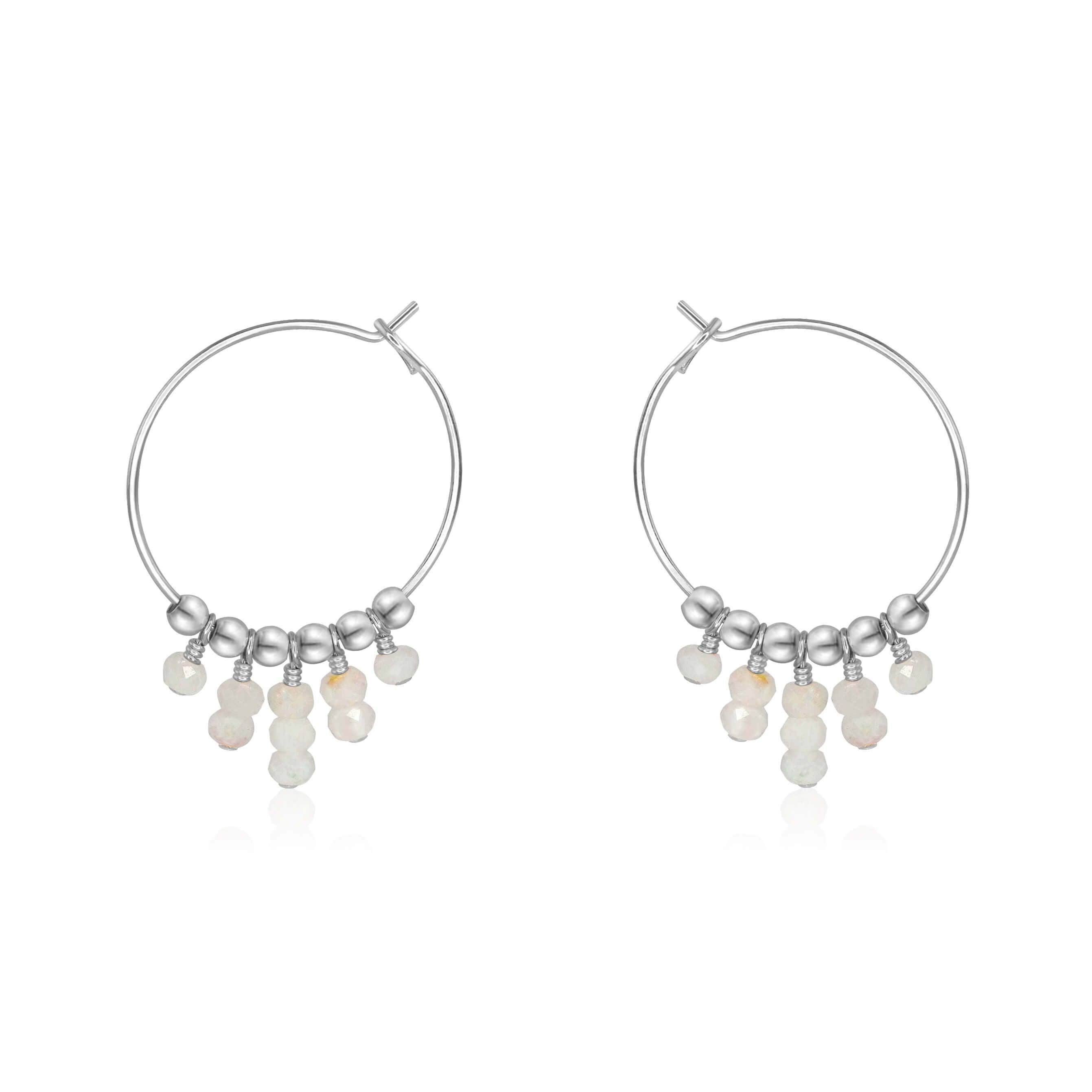 Rainbow Moonstone Statement Hoop Earrings - Rainbow Moonstone Statement Hoop Earrings - Sterling Silver - Luna Tide Handmade Crystal Jewellery