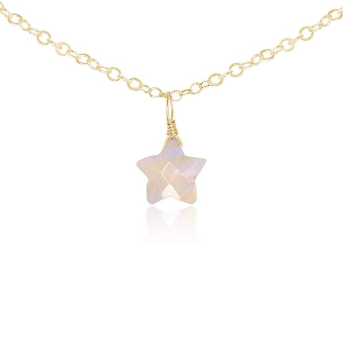 Rainbow Moonstone Tiny Star Pendant Choker Necklace - Rainbow Moonstone Tiny Star Pendant Choker Necklace - 14k Gold Fill - Luna Tide Handmade Crystal Jewellery