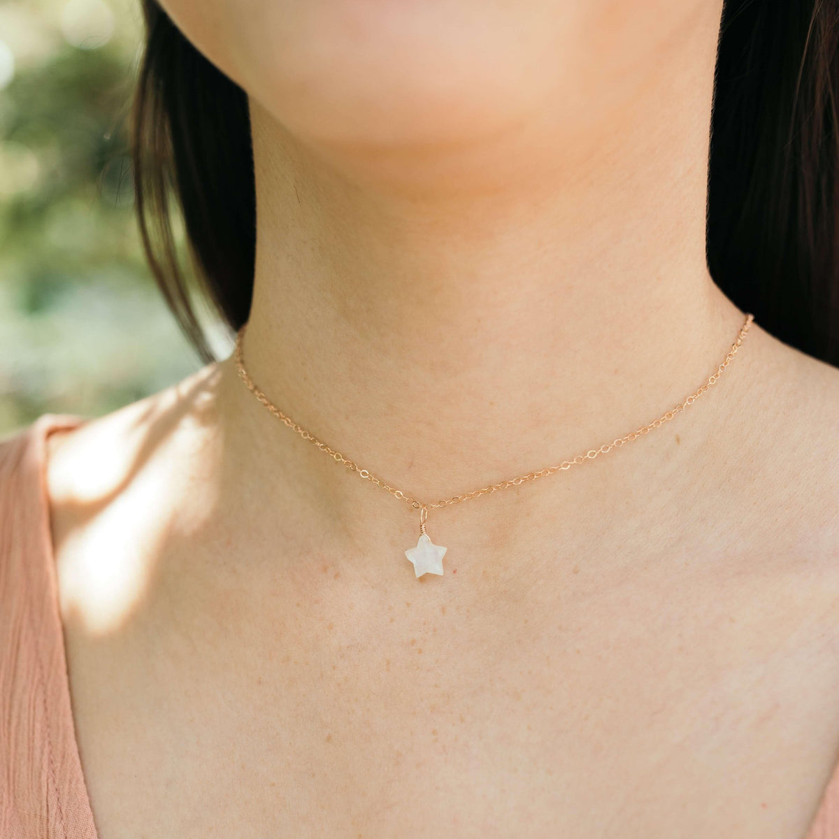 Rainbow Moonstone Tiny Star Pendant Choker Necklace - Rainbow Moonstone Tiny Star Pendant Choker Necklace - 14k Gold Fill - Luna Tide Handmade Crystal Jewellery