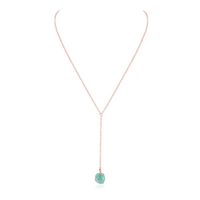 Raw Amazonite Crystal Lariat Necklace - Raw Amazonite Crystal Lariat Necklace - 14k Rose Gold Fill - Luna Tide Handmade Crystal Jewellery