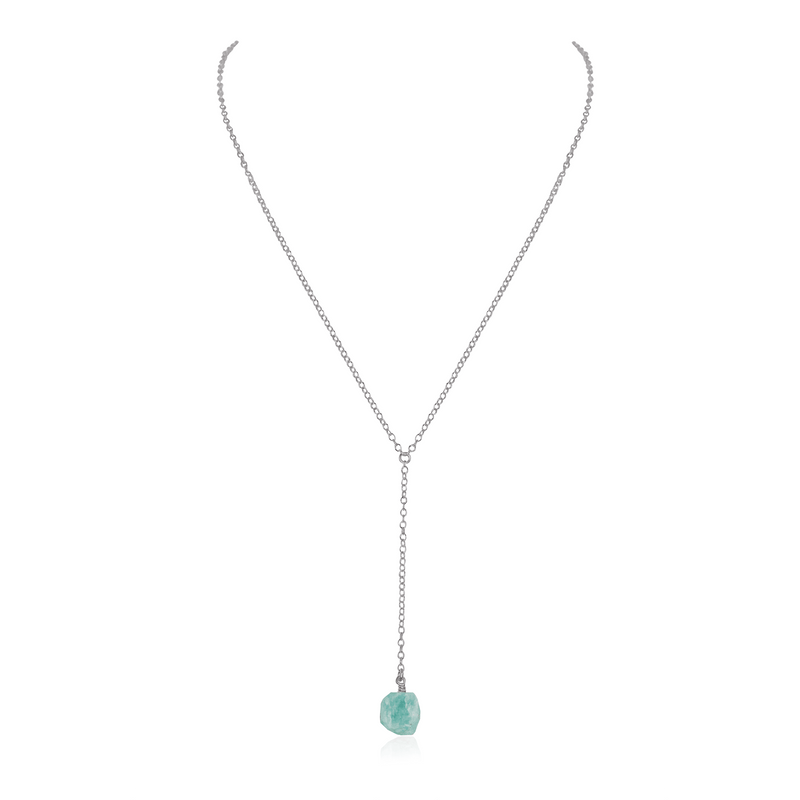 Raw Amazonite Crystal Lariat Necklace - Raw Amazonite Crystal Lariat Necklace - Stainless Steel - Luna Tide Handmade Crystal Jewellery