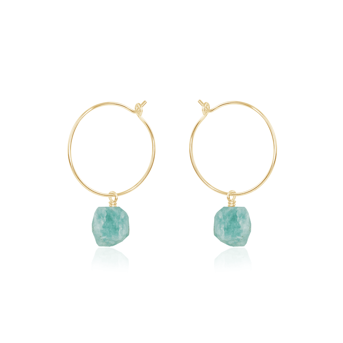 Raw Amazonite Gemstone Dangle Hoop Earrings - Raw Amazonite Gemstone Dangle Hoop Earrings - 14k Gold Fill - Luna Tide Handmade Crystal Jewellery