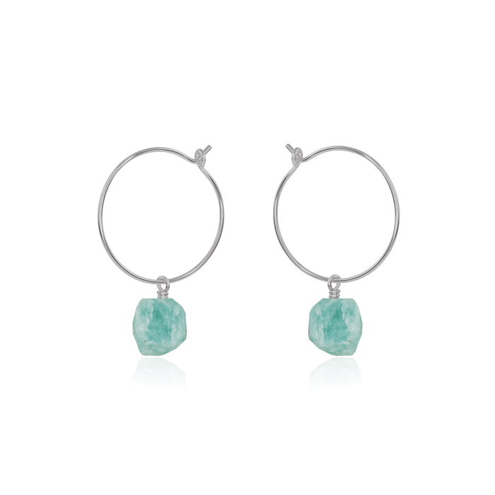 Raw Amazonite Gemstone Dangle Hoop Earrings - Raw Amazonite Gemstone Dangle Hoop Earrings - Stainless Steel - Luna Tide Handmade Crystal Jewellery
