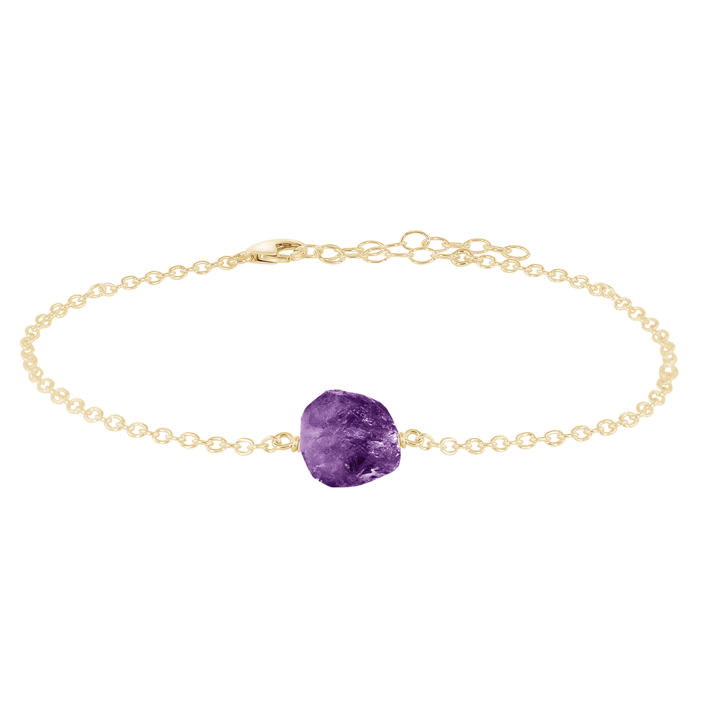 Raw Amethyst Crystal Nugget Anklet - Raw Amethyst Crystal Nugget Anklet - 14k Gold Fill - Luna Tide Handmade Crystal Jewellery