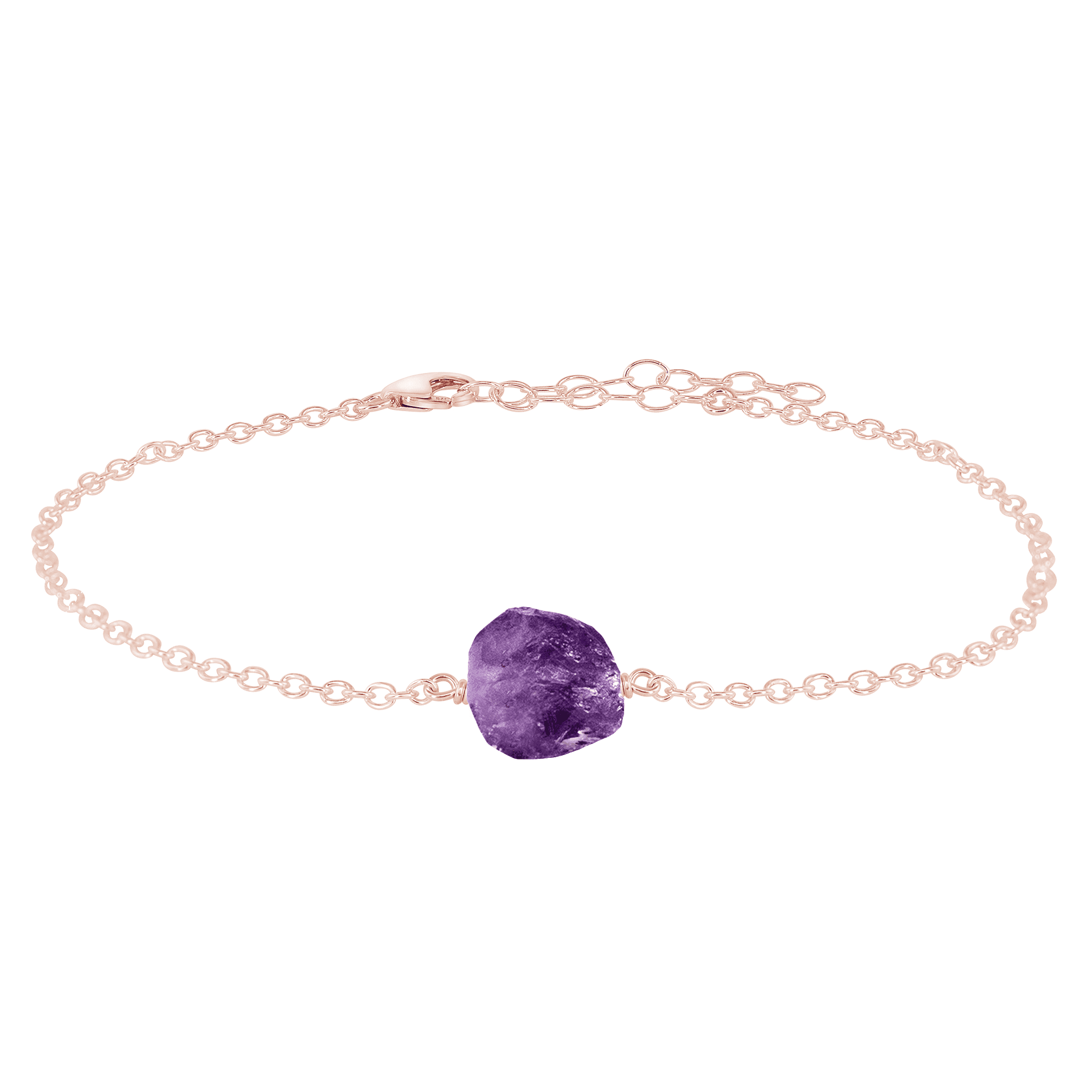 Raw Amethyst Crystal Nugget Anklet - Raw Amethyst Crystal Nugget Anklet - 14k Rose Gold Fill - Luna Tide Handmade Crystal Jewellery