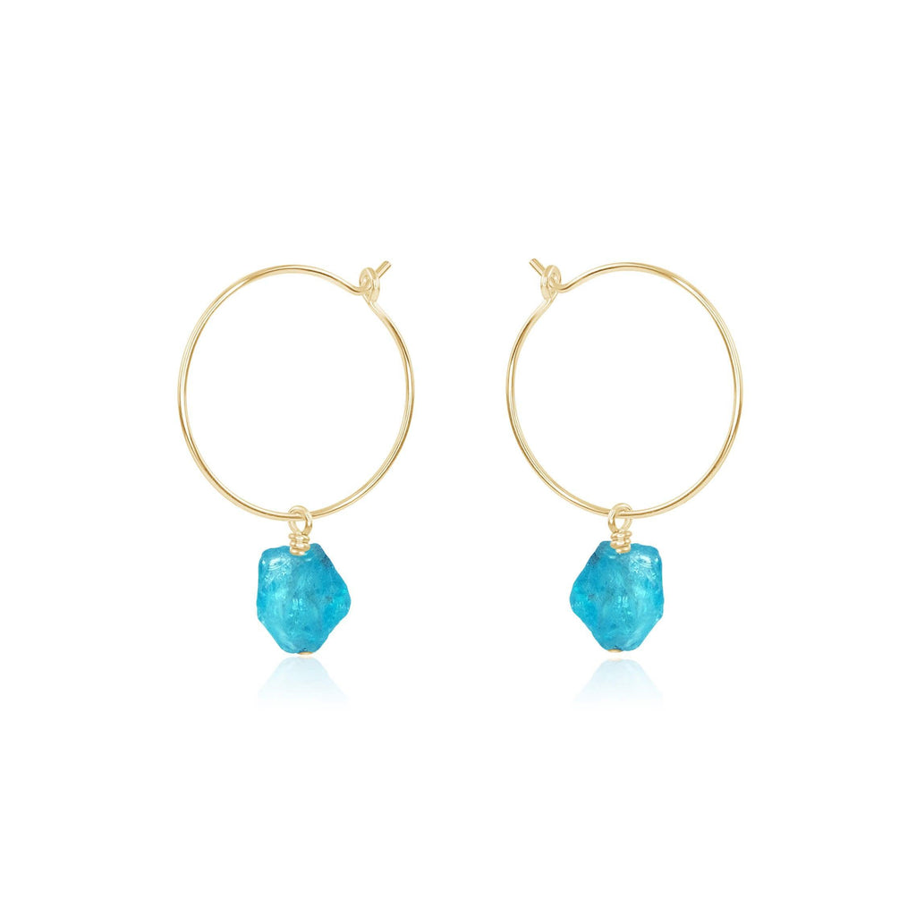 Raw Apatite Gemstone Dangle Hoop Earrings - Raw Apatite Gemstone Dangle Hoop Earrings - 14k Gold Fill - Luna Tide Handmade Crystal Jewellery