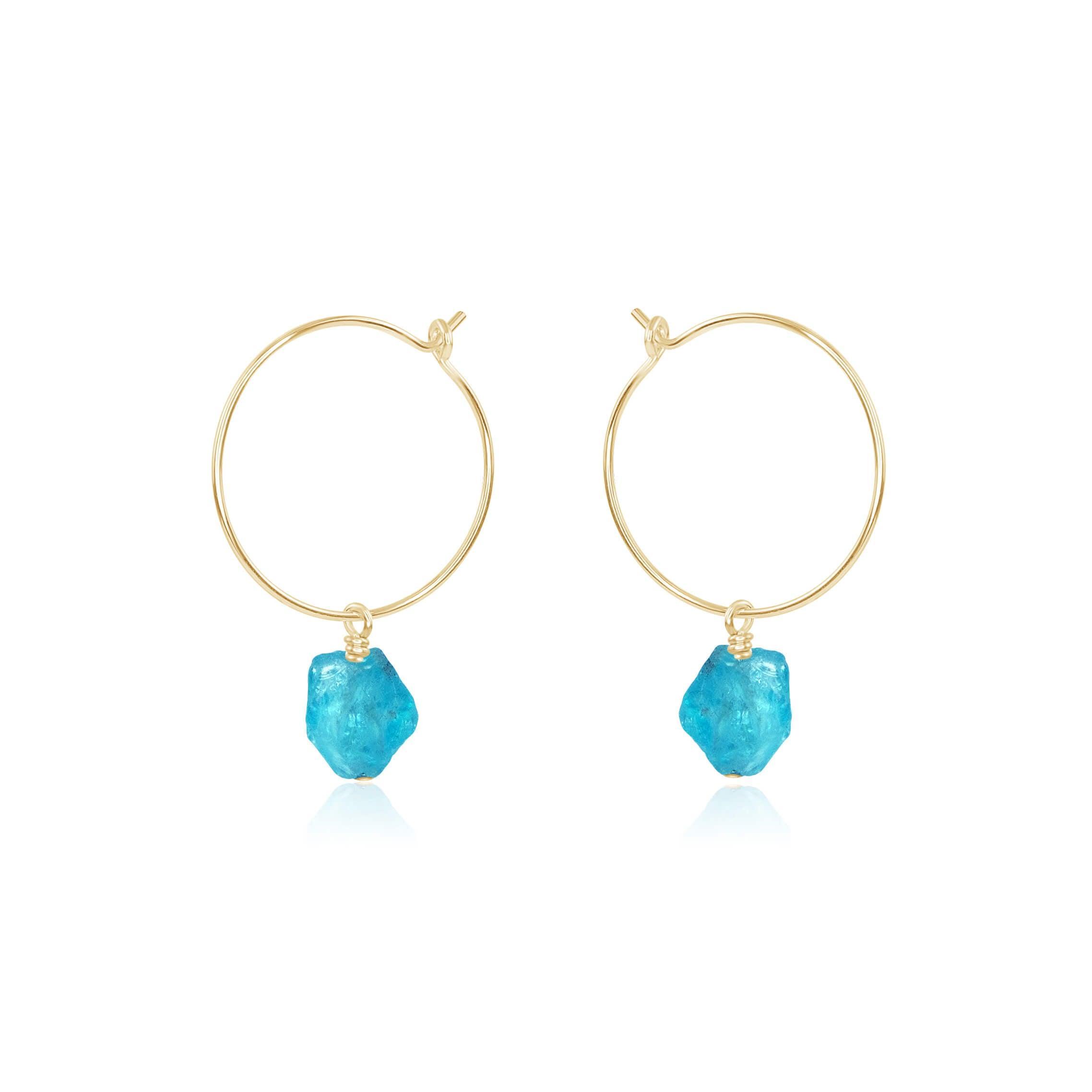 Raw Apatite Gemstone Dangle Hoop Earrings - Raw Apatite Gemstone Dangle Hoop Earrings - 14k Gold Fill - Luna Tide Handmade Crystal Jewellery