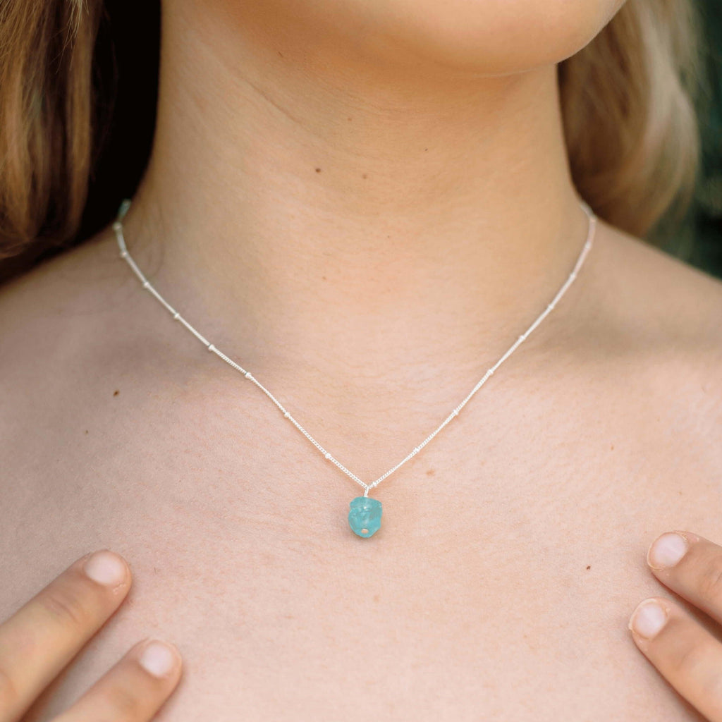 Raw Apatite Natural Crystal Pendant Necklace - Raw Apatite Natural Crystal Pendant Necklace - Sterling Silver / Satellite - Luna Tide Handmade Crystal Jewellery