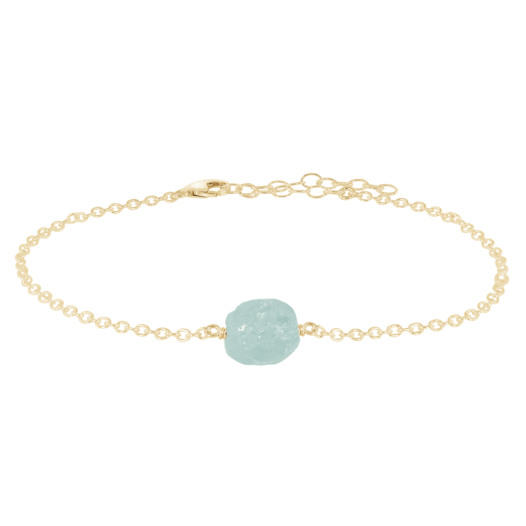 Raw Aquamarine Crystal Nugget Anklet - Raw Aquamarine Crystal Nugget Anklet - 14k Gold Fill - Luna Tide Handmade Crystal Jewellery