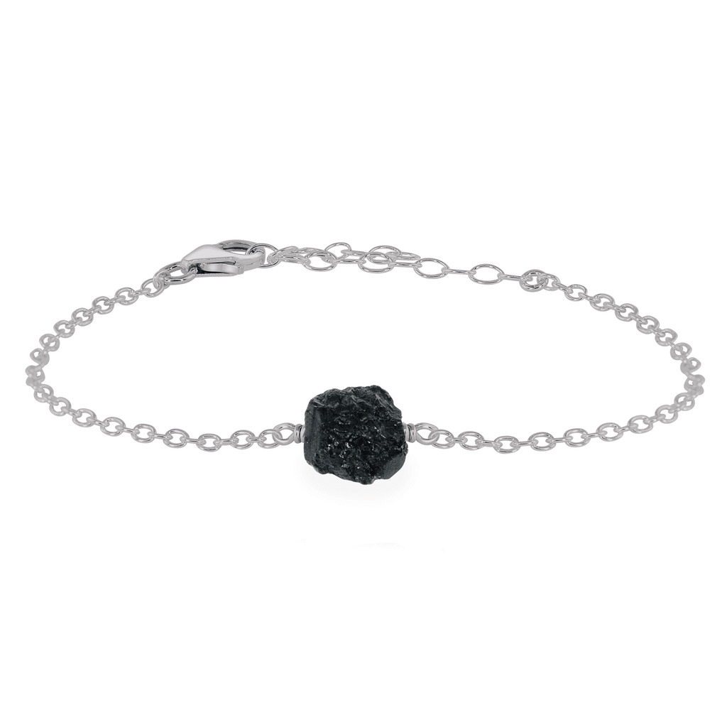 Raw Black Tourmaline Crystal Nugget Bracelet - Raw Black Tourmaline Crystal Nugget Bracelet - Stainless Steel - Luna Tide Handmade Crystal Jewellery