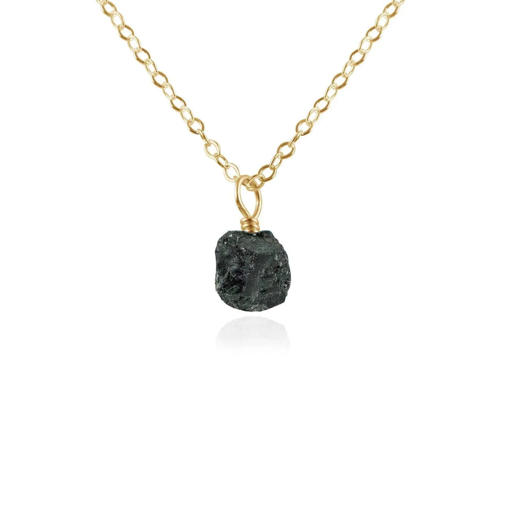 Raw Black Tourmaline Natural Crystal Pendant Necklace - Raw Black Tourmaline Natural Crystal Pendant Necklace - 14k Gold Fill / Cable - Luna Tide Handmade Crystal Jewellery
