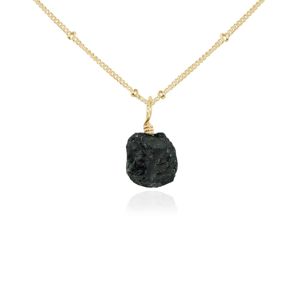 Raw Black Tourmaline Natural Crystal Pendant Necklace - Raw Black Tourmaline Natural Crystal Pendant Necklace - 14k Gold Fill / Satellite - Luna Tide Handmade Crystal Jewellery