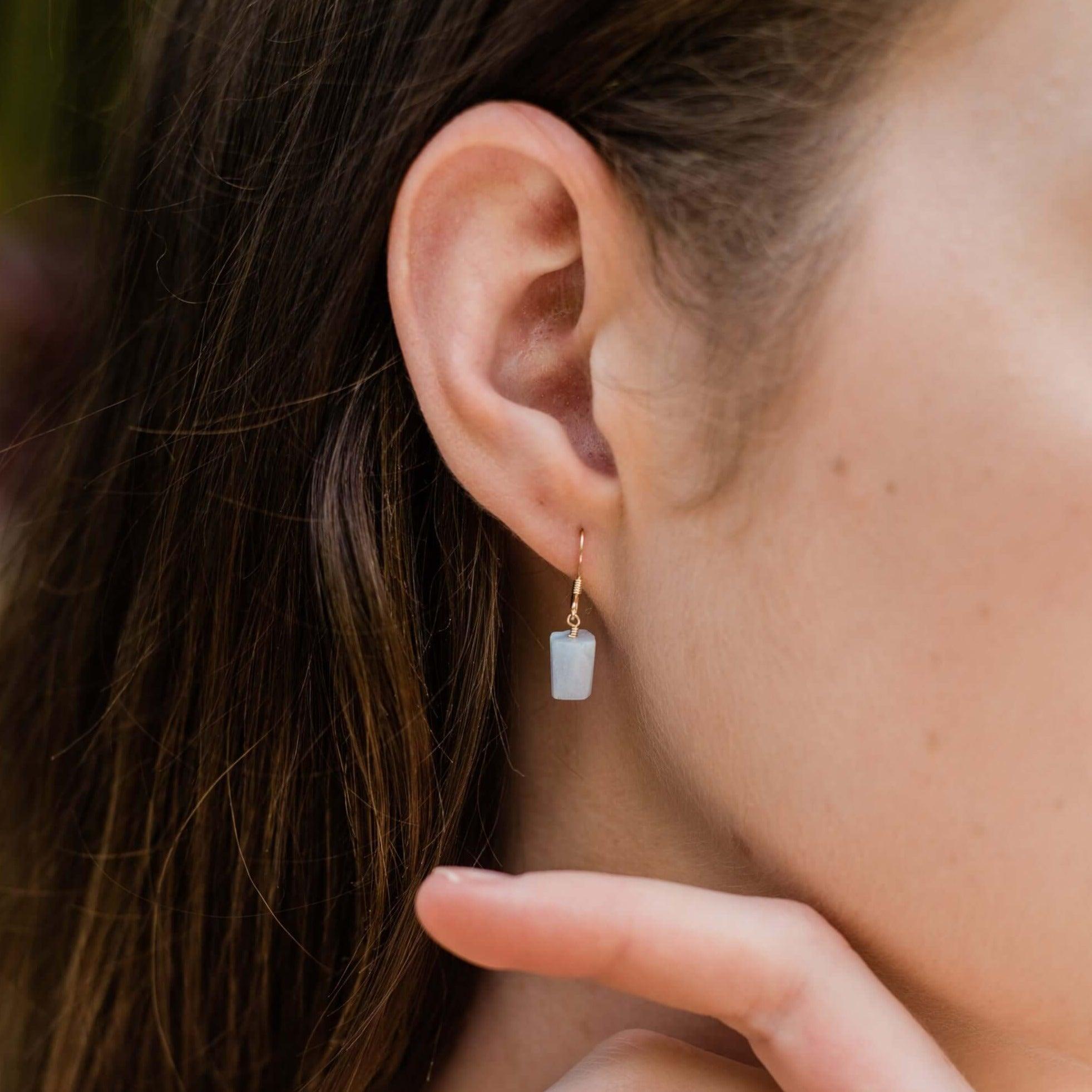 Raw Blue Lace Agate Crystal Dangle Drop Earrings - Raw Blue Lace Agate Crystal Dangle Drop Earrings - Sterling Silver - Luna Tide Handmade Crystal Jewellery