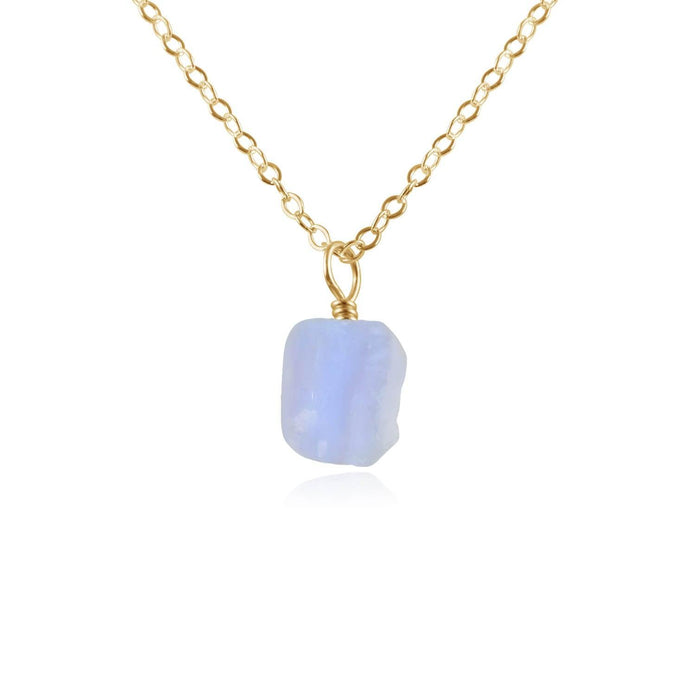 Raw Blue Lace Agate Natural Crystal Pendant Necklace - Raw Blue Lace Agate Natural Crystal Pendant Necklace - 14k Gold Fill / Cable - Luna Tide Handmade Crystal Jewellery
