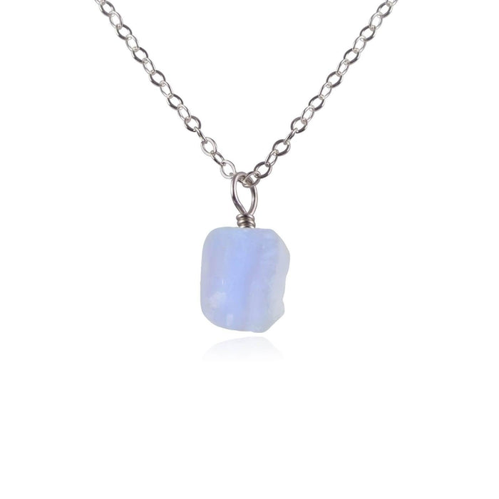 Raw Blue Lace Agate Natural Crystal Pendant Necklace - Raw Blue Lace Agate Natural Crystal Pendant Necklace - Stainless Steel / Cable - Luna Tide Handmade Crystal Jewellery
