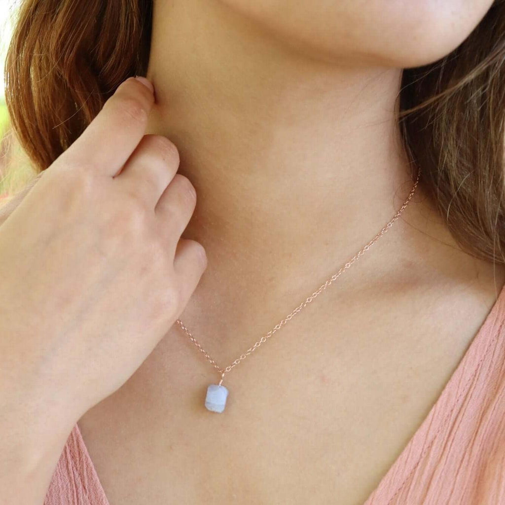 Raw Blue Lace Agate Natural Crystal Pendant Necklace - Raw Blue Lace Agate Natural Crystal Pendant Necklace - Sterling Silver / Satellite - Luna Tide Handmade Crystal Jewellery