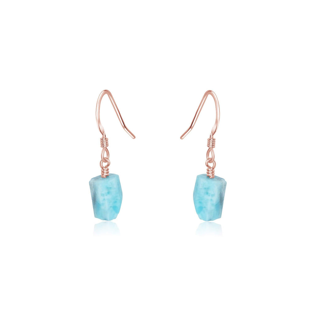 Raw Blue Larimar Crystal Dangle Drop Earrings - Raw Blue Larimar Crystal Dangle Drop Earrings - 14k Rose Gold Fill - Luna Tide Handmade Crystal Jewellery