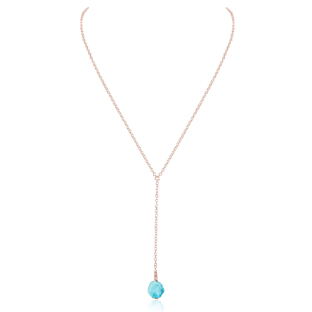 Raw Blue Larimar Crystal Lariat Necklace - Raw Blue Larimar Crystal Lariat Necklace - 14k Rose Gold Fill - Luna Tide Handmade Crystal Jewellery