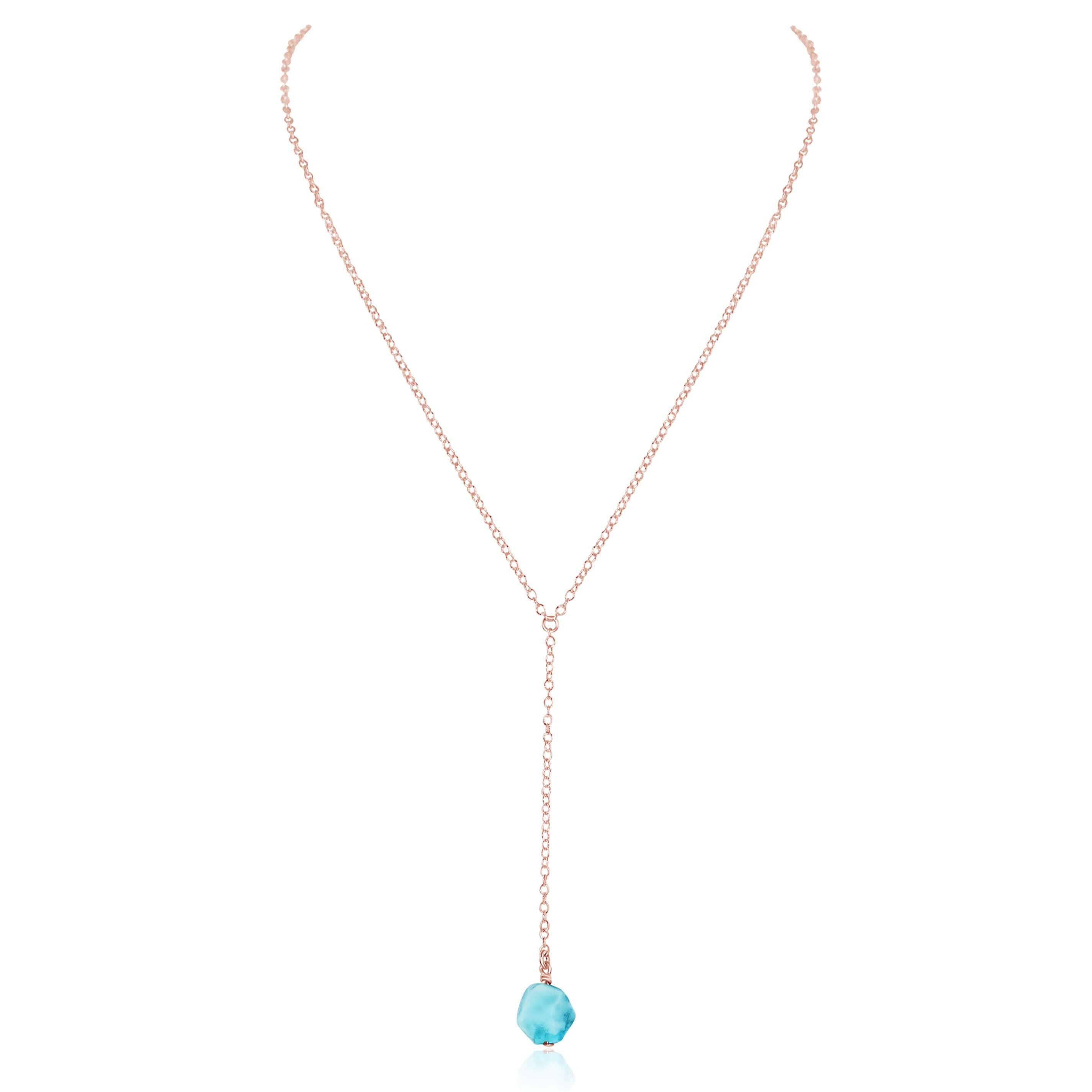 Raw Blue Larimar Crystal Lariat Necklace - Raw Blue Larimar Crystal Lariat Necklace - 14k Rose Gold Fill - Luna Tide Handmade Crystal Jewellery