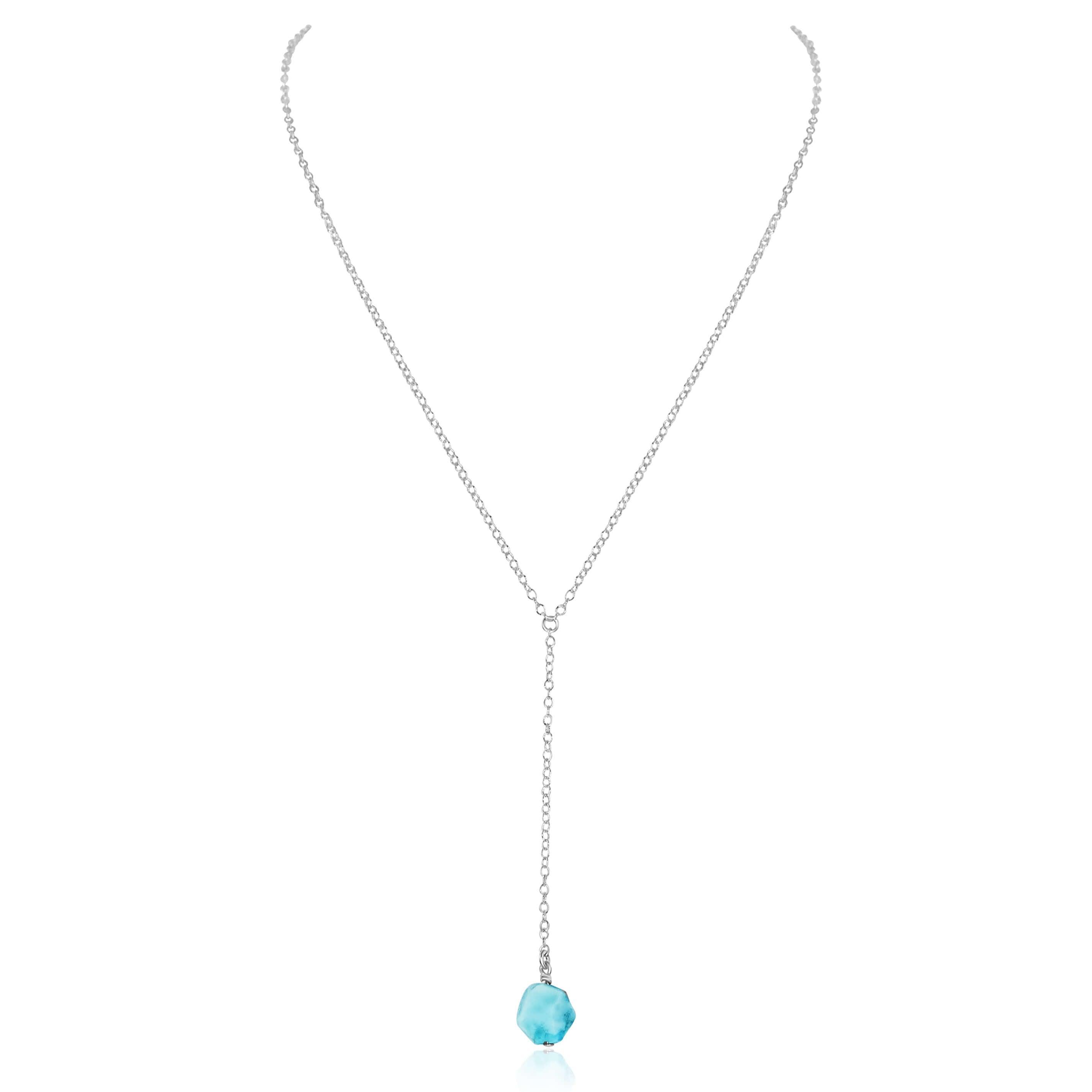 Raw Blue Larimar Crystal Lariat Necklace - Raw Blue Larimar Crystal Lariat Necklace - Sterling Silver - Luna Tide Handmade Crystal Jewellery