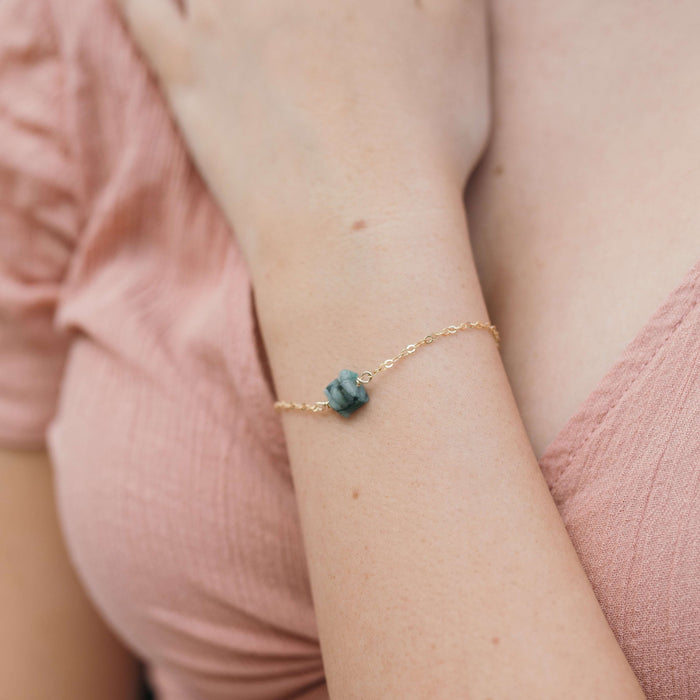 Raw Bracelet - Emerald - 14K Gold Fill - Luna Tide Handmade Jewellery