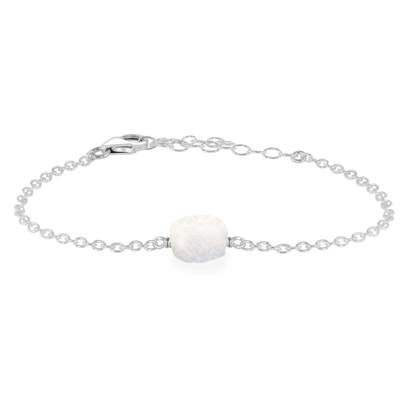 Raw Bracelet - Rainbow Moonstone - Sterling Silver - Luna Tide Handmade Jewellery