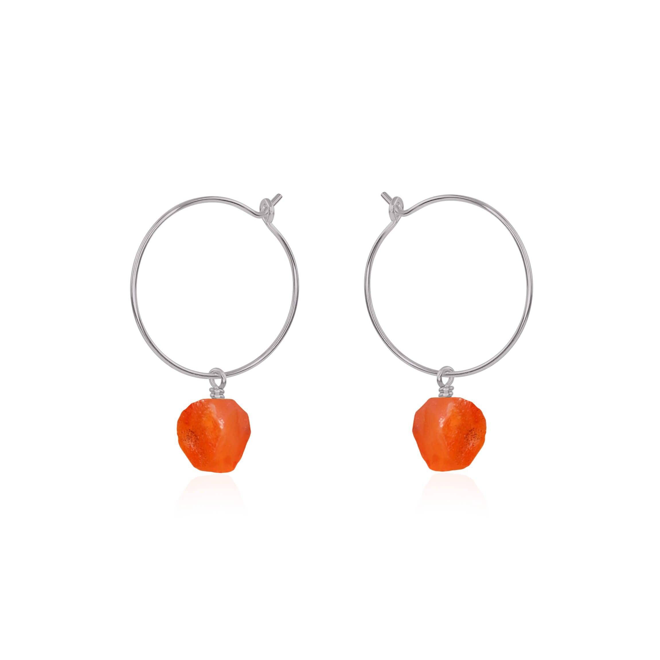 Raw Carnelian Gemstone Dangle Hoop Earrings - Raw Carnelian Gemstone Dangle Hoop Earrings - Stainless Steel - Luna Tide Handmade Crystal Jewellery