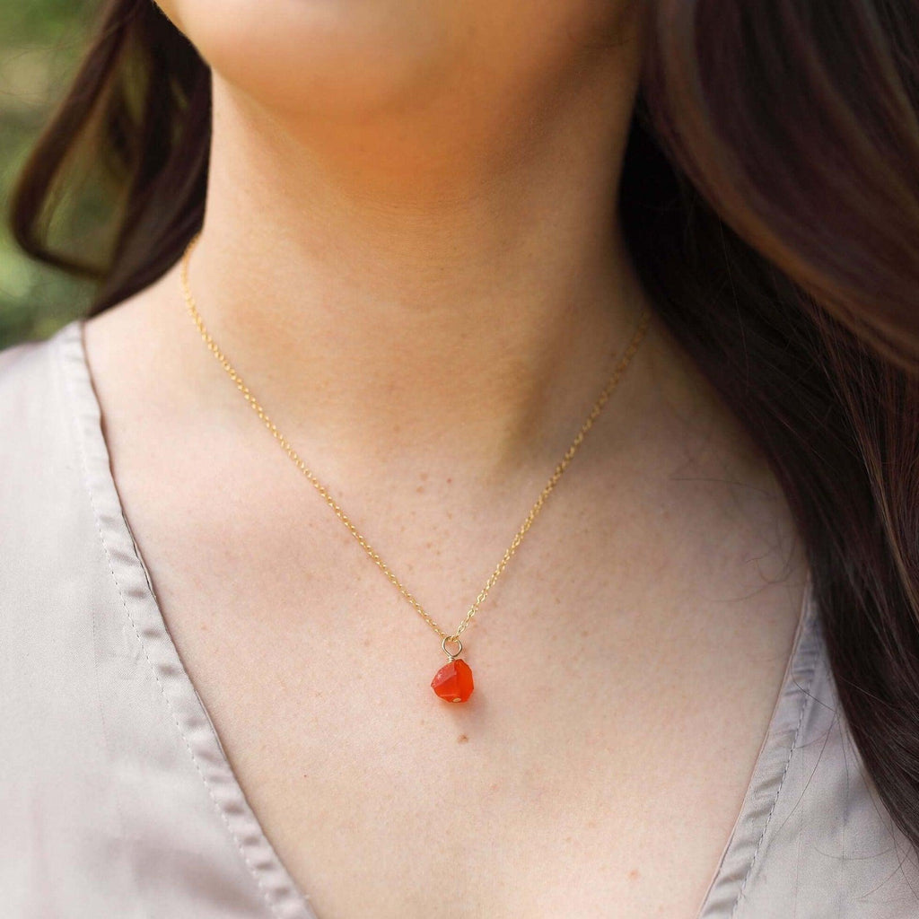 Raw Carnelian Natural Crystal Pendant Necklace - Raw Carnelian Natural Crystal Pendant Necklace - 14k Gold Fill / Satellite - Luna Tide Handmade Crystal Jewellery