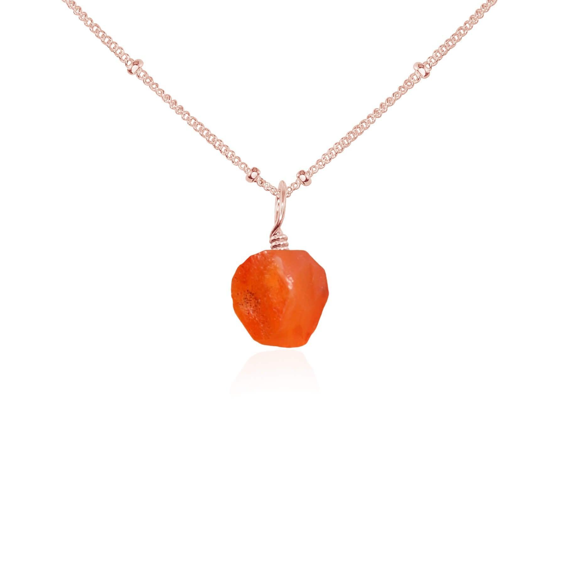 Raw Carnelian Natural Crystal Pendant Necklace - Raw Carnelian Natural Crystal Pendant Necklace - 14k Rose Gold Fill / Satellite - Luna Tide Handmade Crystal Jewellery