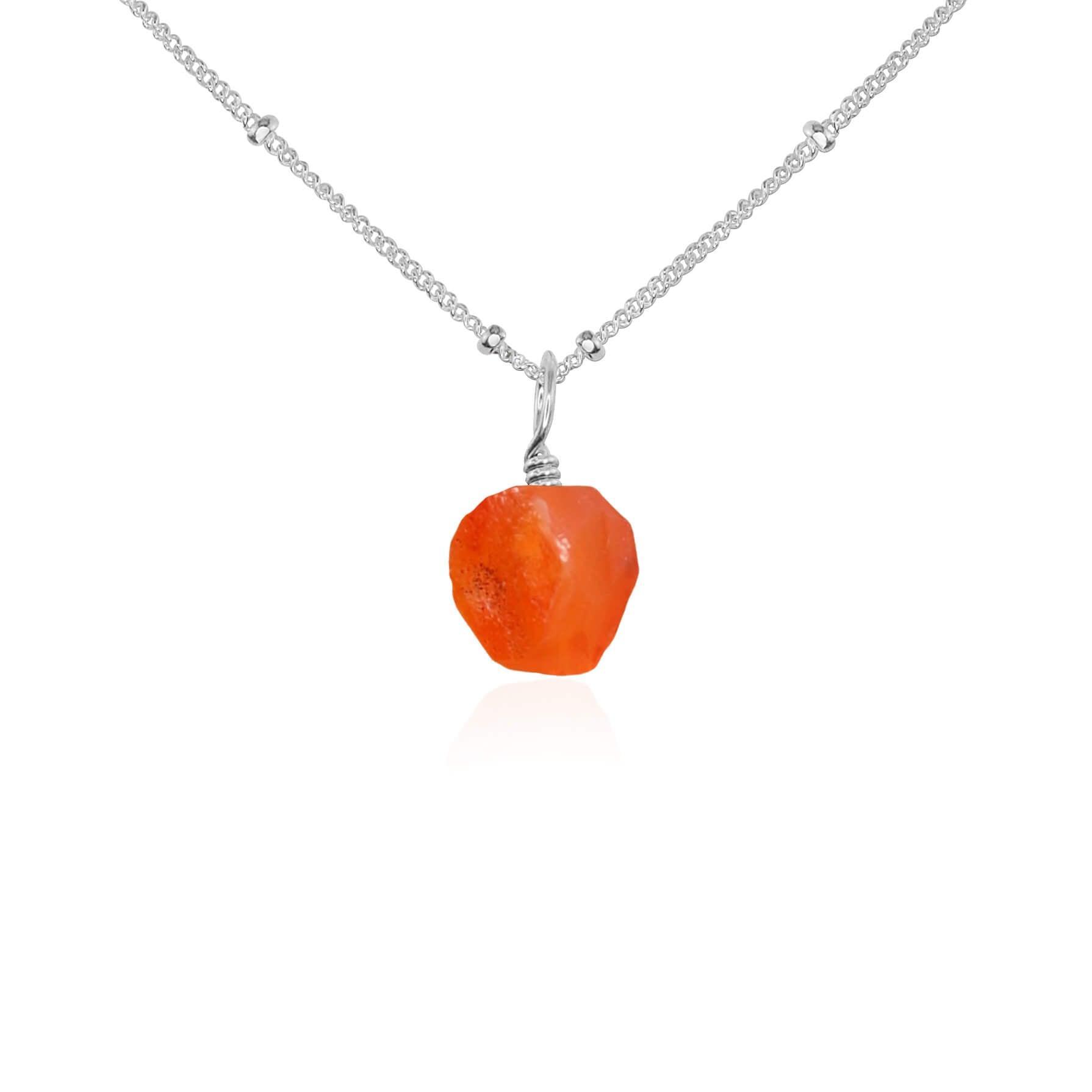 Raw Carnelian Natural Crystal Pendant Necklace - Raw Carnelian Natural Crystal Pendant Necklace - Sterling Silver / Satellite - Luna Tide Handmade Crystal Jewellery