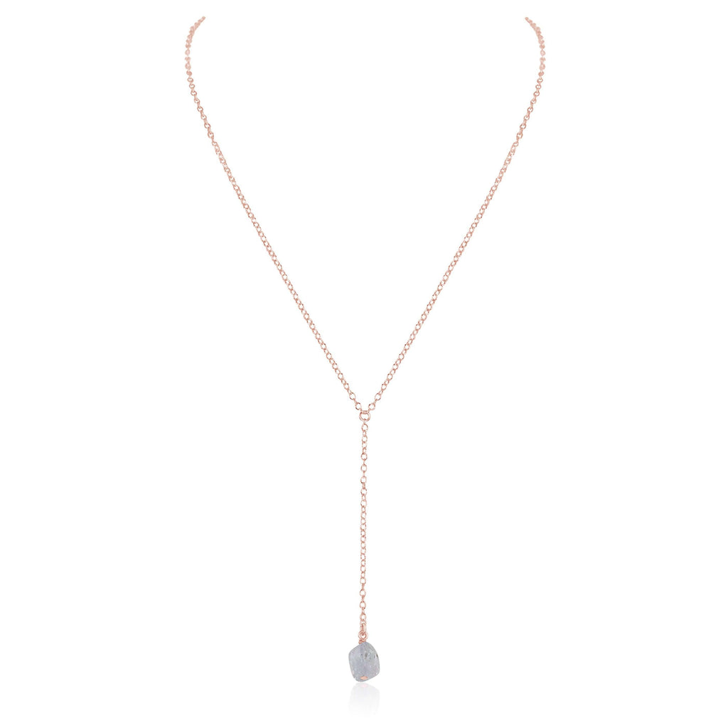 Raw Clear Quartz Crystal Lariat Necklace - Raw Clear Quartz Crystal Lariat Necklace - 14k Rose Gold Fill - Luna Tide Handmade Crystal Jewellery