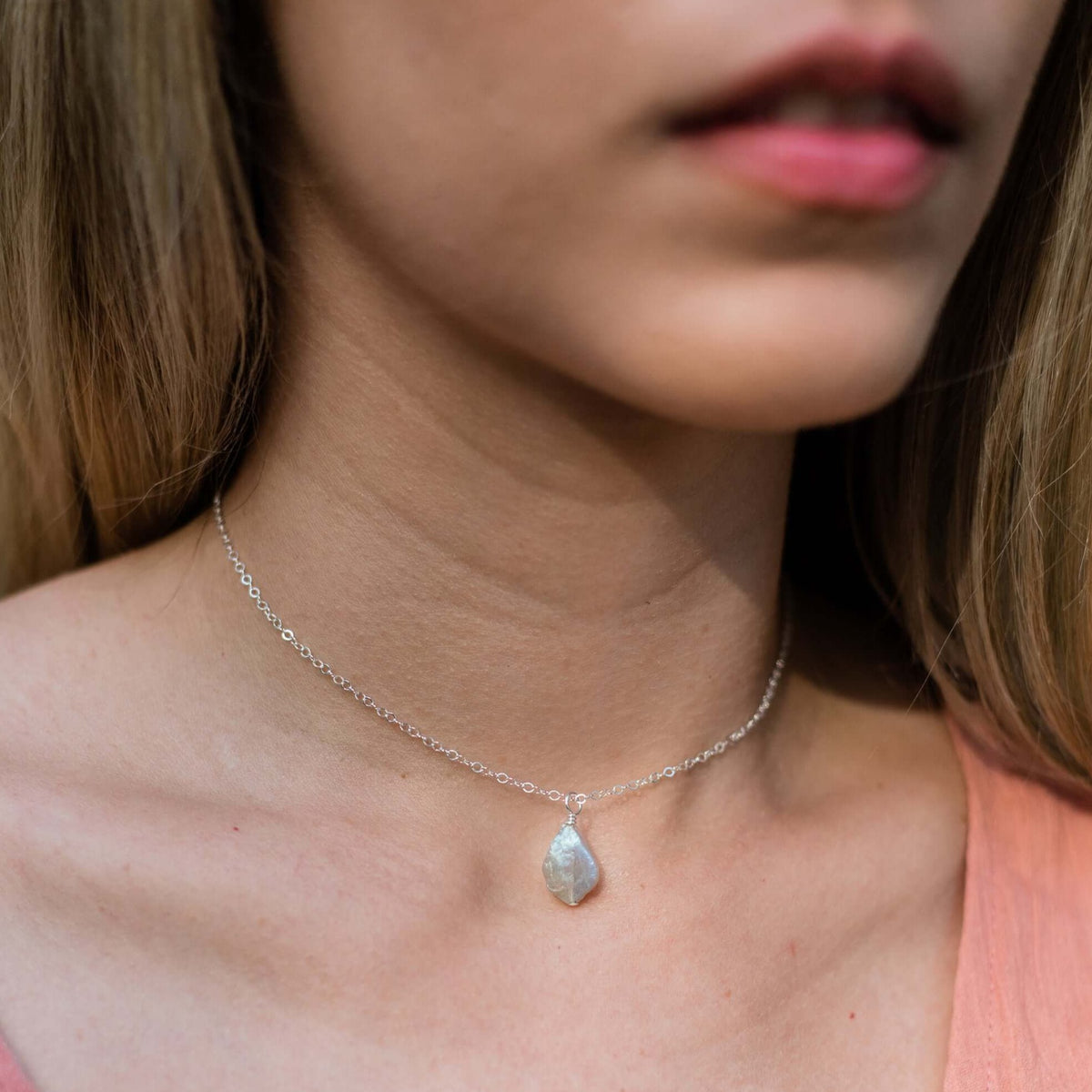 Raw Crystal Pendant Choker - Labradorite - Sterling Silver - Luna Tide Handmade Jewellery