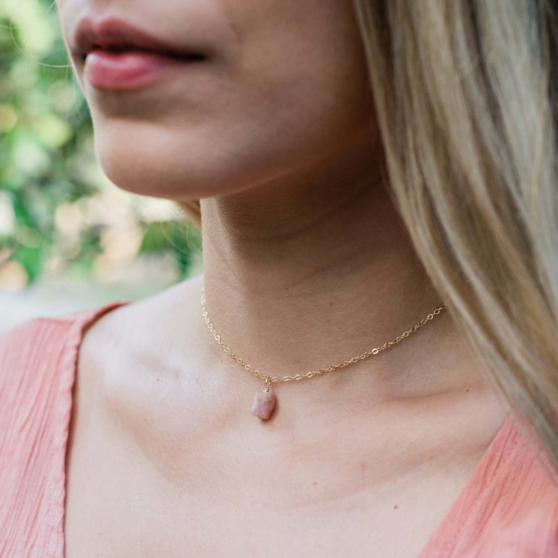 Raw Crystal Pendant Choker - Pink Peruvian Opal - 14K Gold Fill - Luna Tide Handmade Jewellery