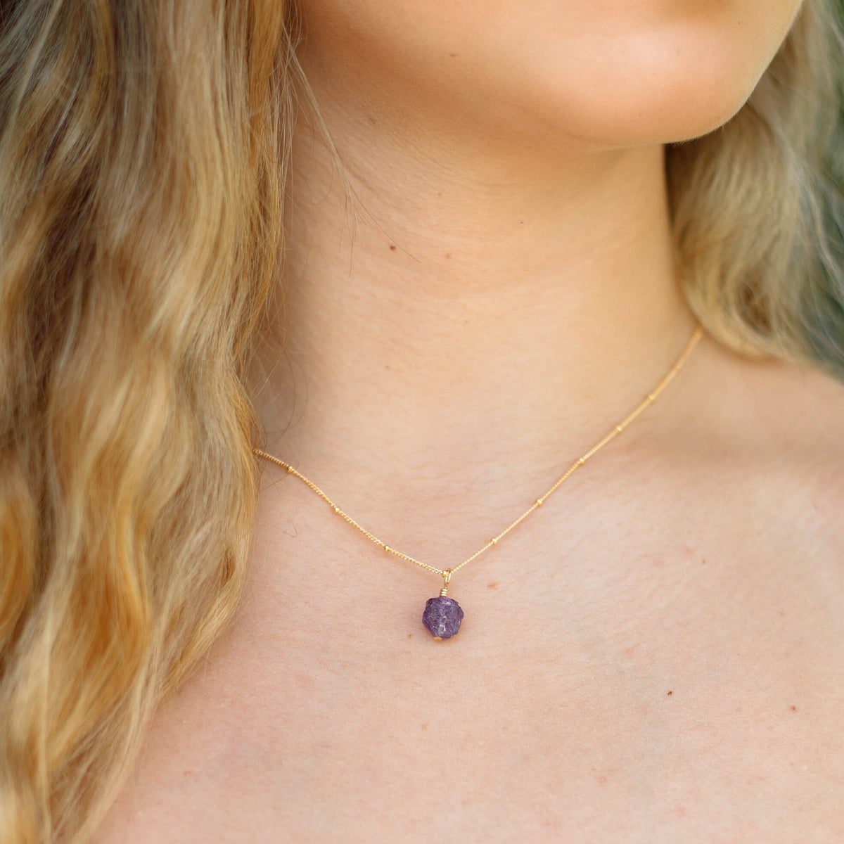 Raw Crystal Pendant Necklace - Amethyst - 14K Gold Fill Satellite - Luna Tide Handmade Jewellery
