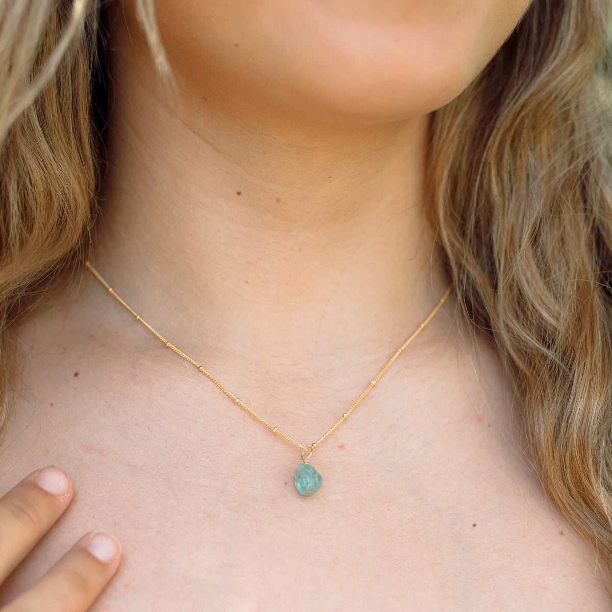 Raw Crystal Pendant Necklace - Apatite - 14K Gold Fill Satellite - Luna Tide Handmade Jewellery