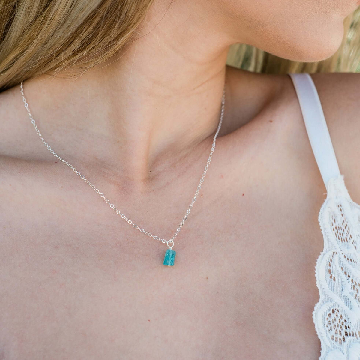 Raw Crystal Pendant Necklace - Apatite - Sterling Silver - Luna Tide Handmade Jewellery