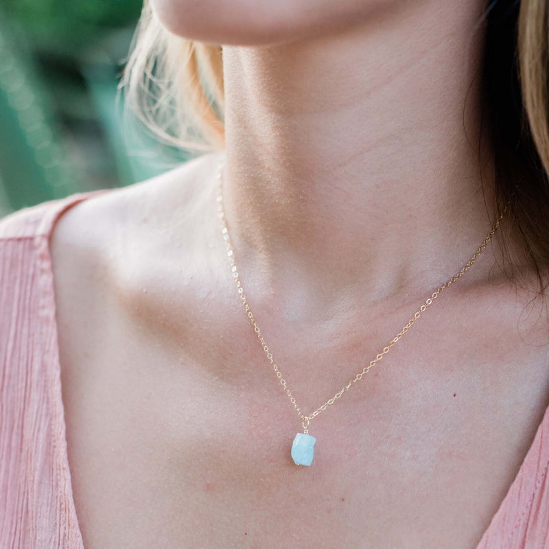 Raw Crystal Pendant Necklace - Aquamarine - 14K Gold Fill - Luna Tide Handmade Jewellery