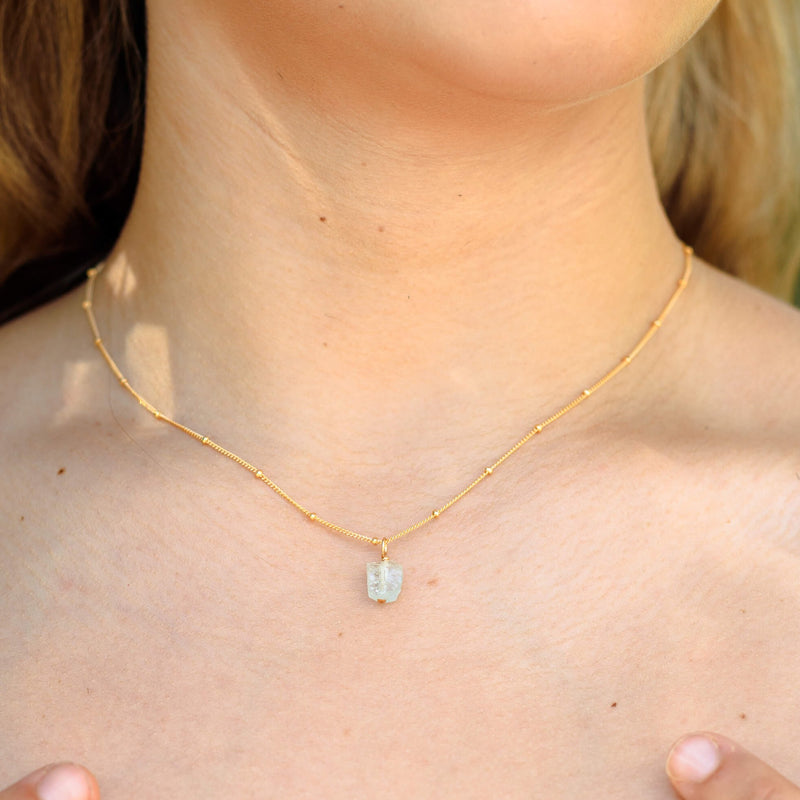 Raw Crystal Pendant Necklace - Aquamarine - 14K Gold Fill Satellite - Luna Tide Handmade Jewellery