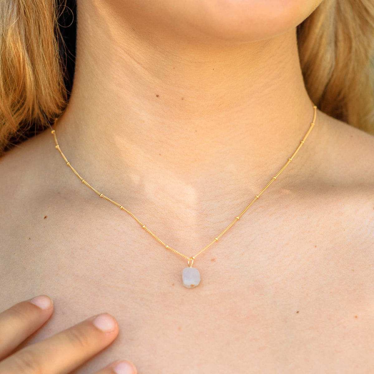 Raw Crystal Pendant Necklace - Blue Lace Agate - 14K Gold Fill Satellite - Luna Tide Handmade Jewellery
